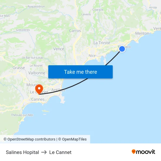 Salines Hopital to Le Cannet map