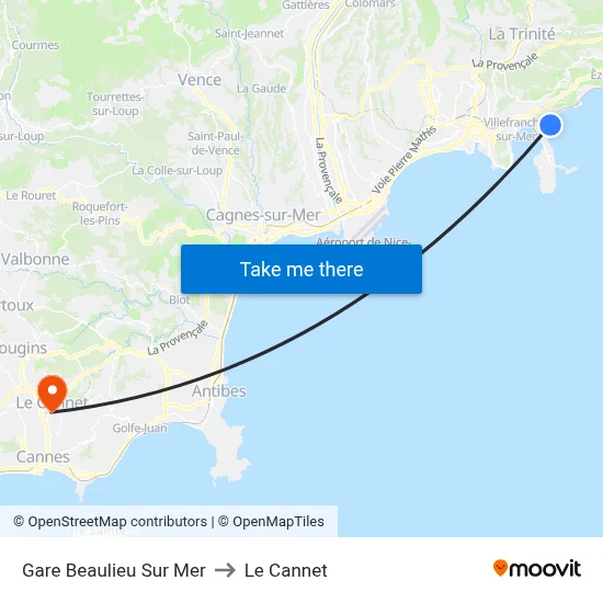 Gare Beaulieu Sur Mer to Le Cannet map