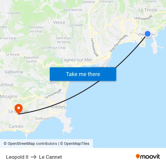 Leopold II to Le Cannet map