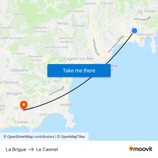 La Brigue to Le Cannet map