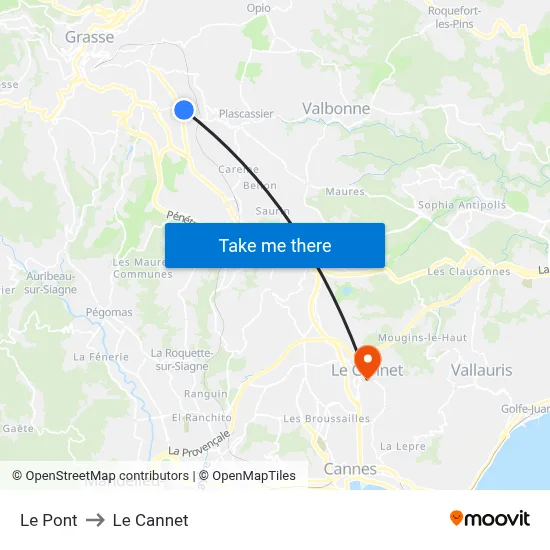 Le Pont to Le Cannet map