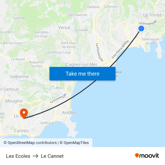 Les Ecoles to Le Cannet map