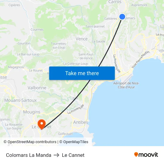Colomars La Manda to Le Cannet map