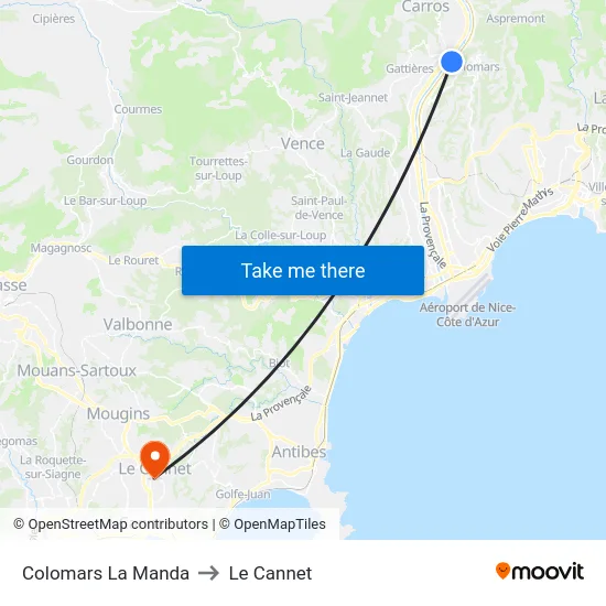 Colomars La Manda to Le Cannet map