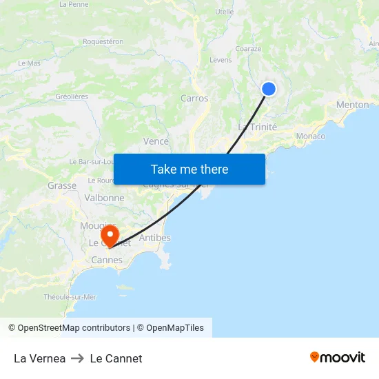 La Vernea to Le Cannet map