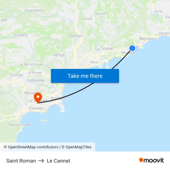 Saint Roman to Le Cannet map