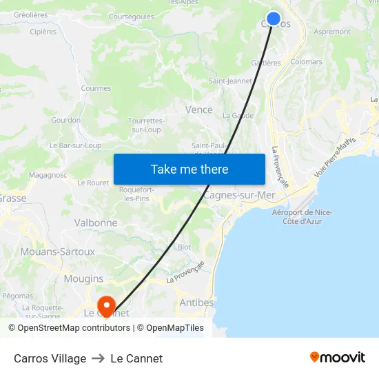 Carros Village to Le Cannet map