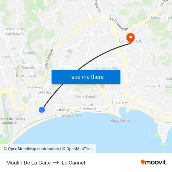Moulin De La Gaite to Le Cannet map