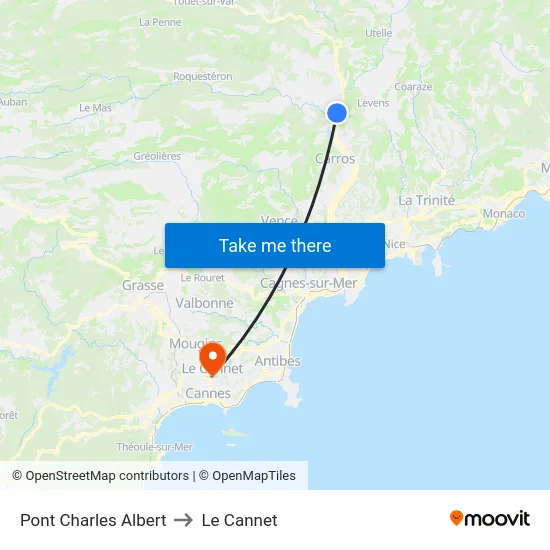 Pont Charles Albert to Le Cannet map