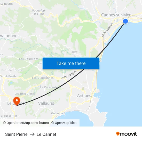 Saint Pierre to Le Cannet map