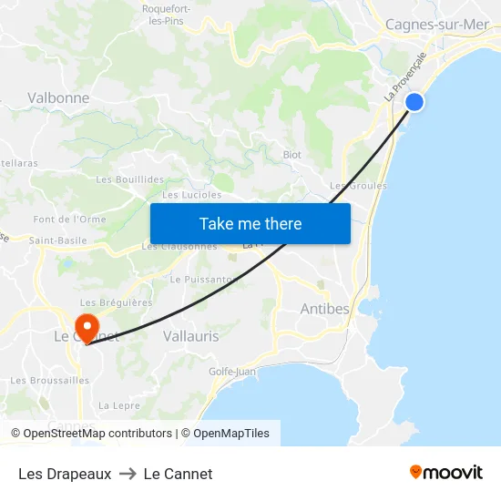 Les Drapeaux to Le Cannet map