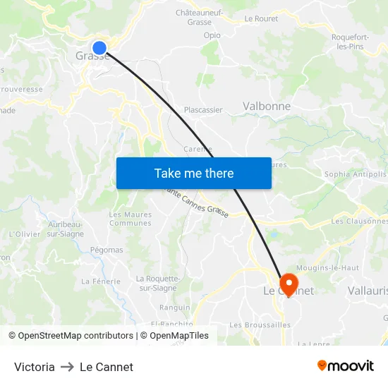 Victoria to Le Cannet map