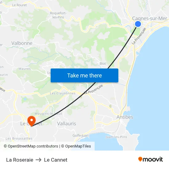 La Roseraie to Le Cannet map