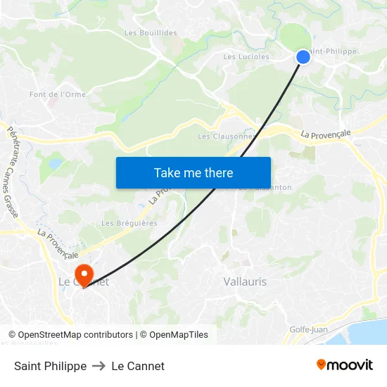 Saint Philippe to Le Cannet map