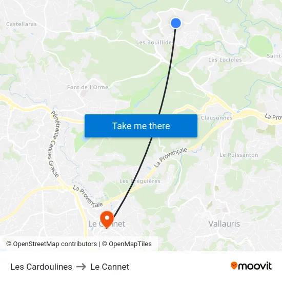 Les Cardoulines to Le Cannet map