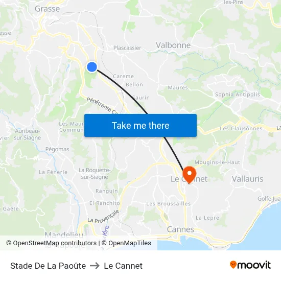 Stade De La Paoûte to Le Cannet map