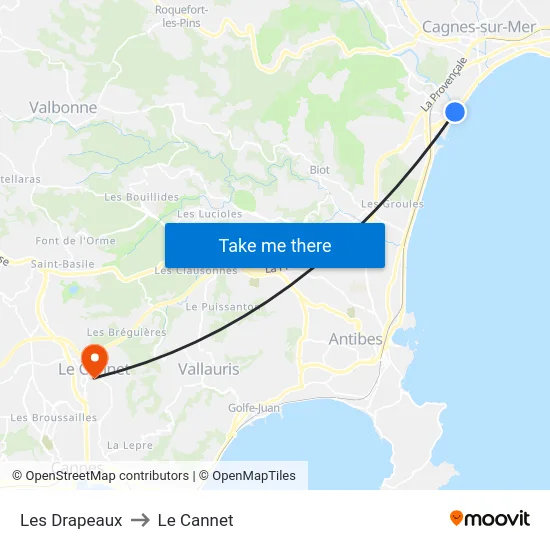 Les Drapeaux to Le Cannet map