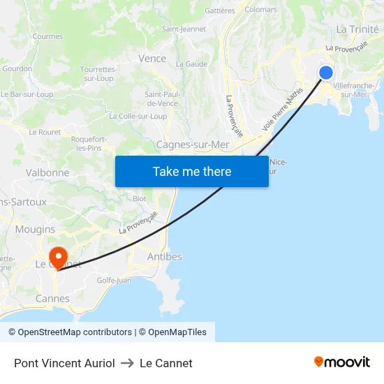Pont Vincent Auriol to Le Cannet map