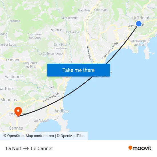 La Nuit to Le Cannet map