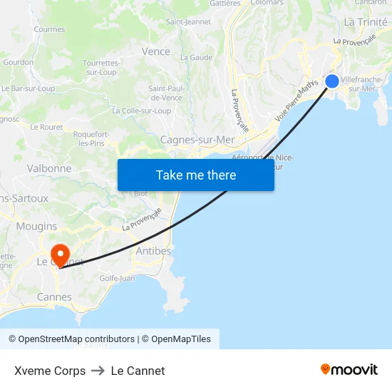 Xveme Corps to Le Cannet map