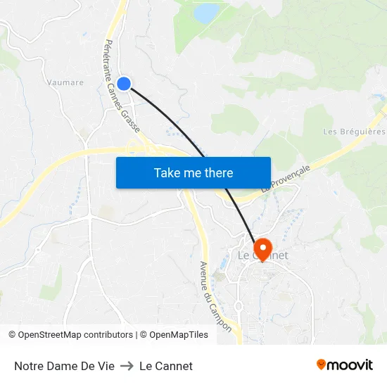 Notre Dame De Vie to Le Cannet map