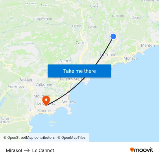Mirasol to Le Cannet map