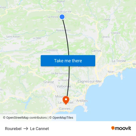 Rourebel to Le Cannet map