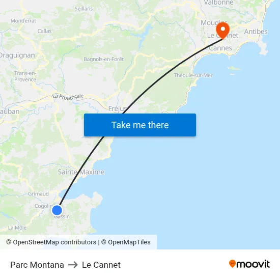 Parc Montana to Le Cannet map