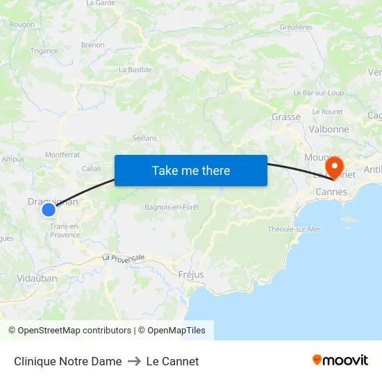 Clinique Notre Dame to Le Cannet map
