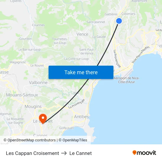 Les Cappan Croisement to Le Cannet map