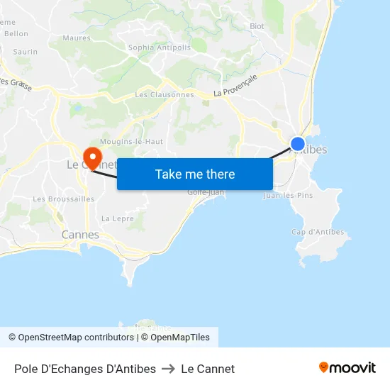 Pole D'Echanges D'Antibes to Le Cannet map