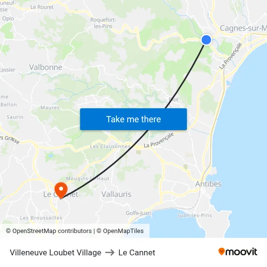 Villeneuve Loubet Village to Le Cannet map