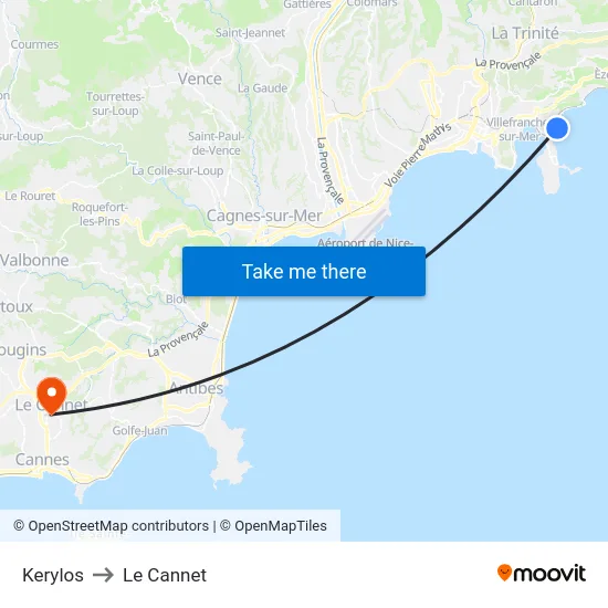 Kerylos to Le Cannet map