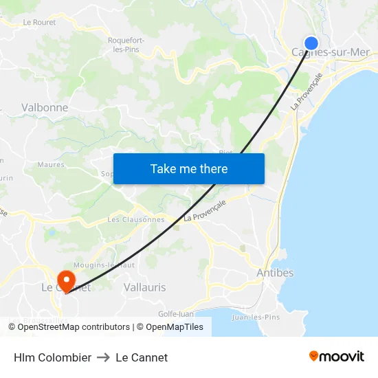 Hlm Colombier to Le Cannet map