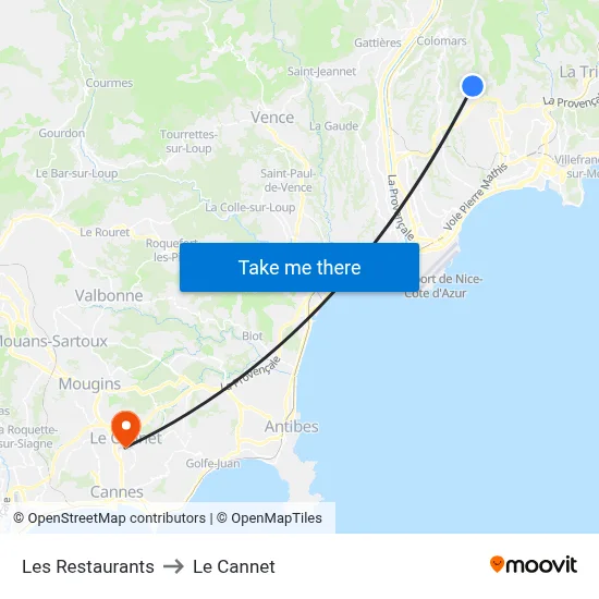 Les Restaurants to Le Cannet map