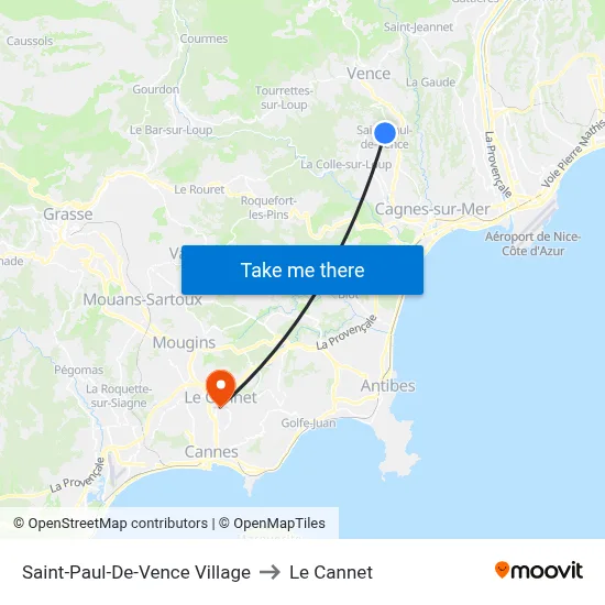 Saint-Paul-De-Vence Village to Le Cannet map