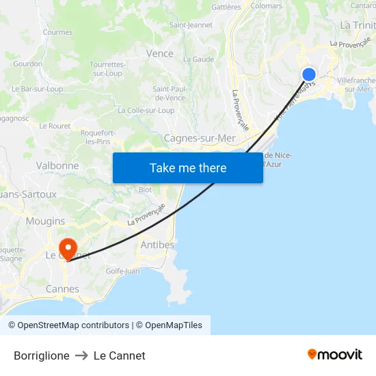 Borriglione to Le Cannet map