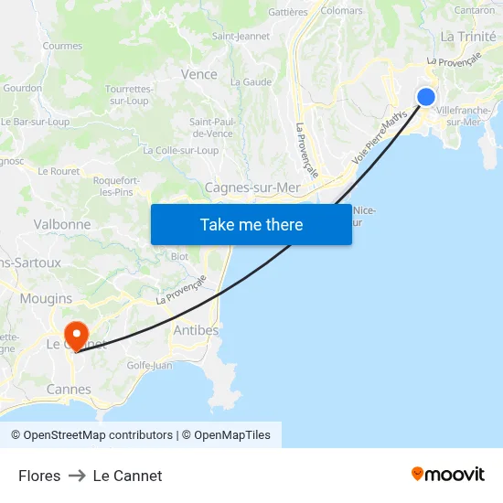 Flores to Le Cannet map