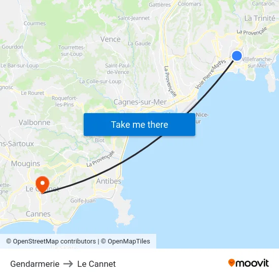 Gendarmerie to Le Cannet map
