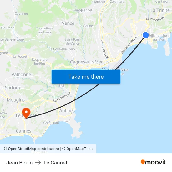 Jean Bouin to Le Cannet map