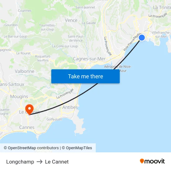 Longchamp to Le Cannet map