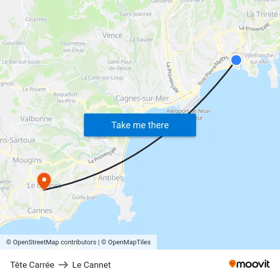 Tête Carrée to Le Cannet map