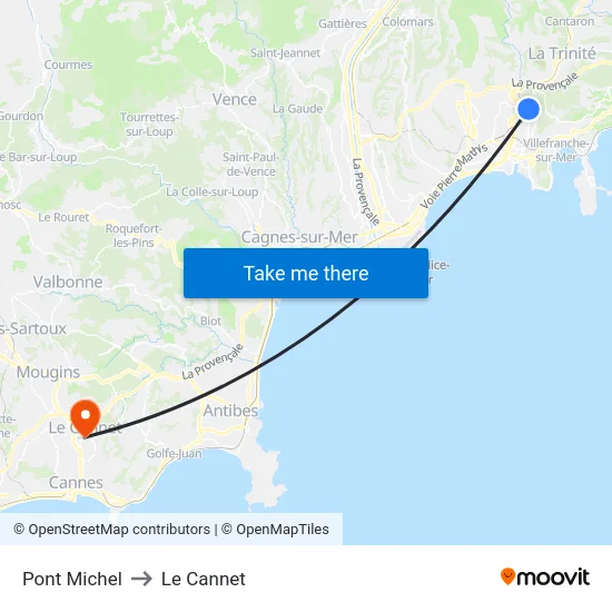 Pont Michel to Le Cannet map