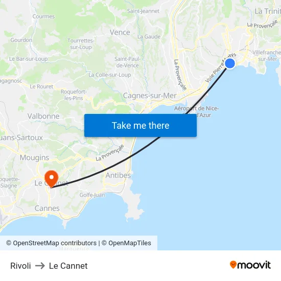 Rivoli to Le Cannet map