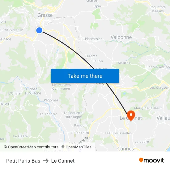 Petit Paris Bas to Le Cannet map