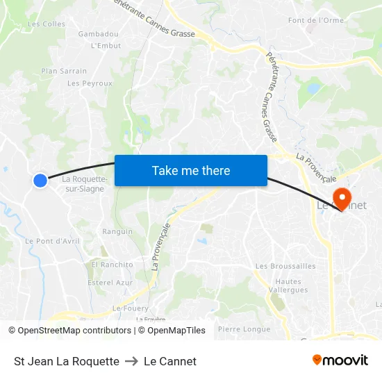 St Jean La Roquette to Le Cannet map