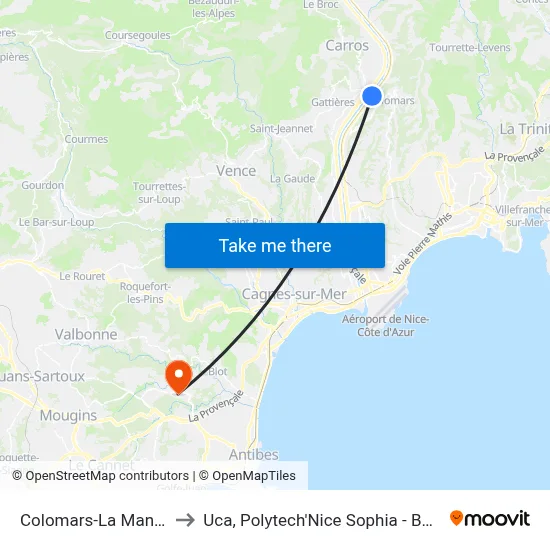 Colomars-La Manda Cpzou to Uca, Polytech'Nice Sophia - Bat. Templiers 1 map