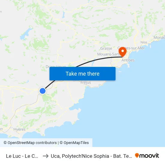 Le Luc - Le Cannet to Uca, Polytech'Nice Sophia - Bat. Templiers 1 map