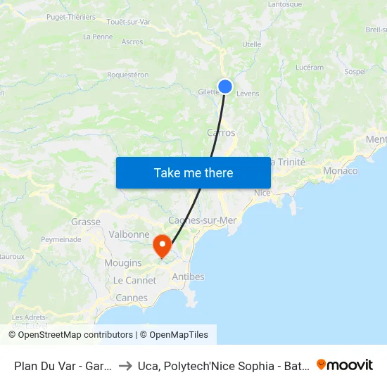 Plan Du Var - Gare Cpzou to Uca, Polytech'Nice Sophia - Bat. Templiers 1 map