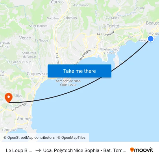 Le Loup Blanc to Uca, Polytech'Nice Sophia - Bat. Templiers 1 map